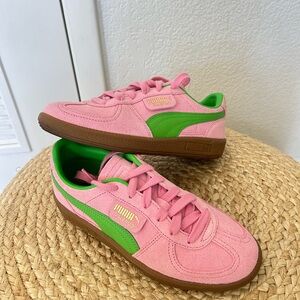 Puma Pink and Green Suede Sneakers with Gum Sole women’s size 61/2 Like new
